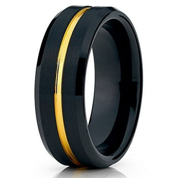 Silly Kings Jewelry Tungsten Wedding Band Black Tungsten Ring 8mm Tungsten Carbide Ring Yellow Gold Men & Women Brushed