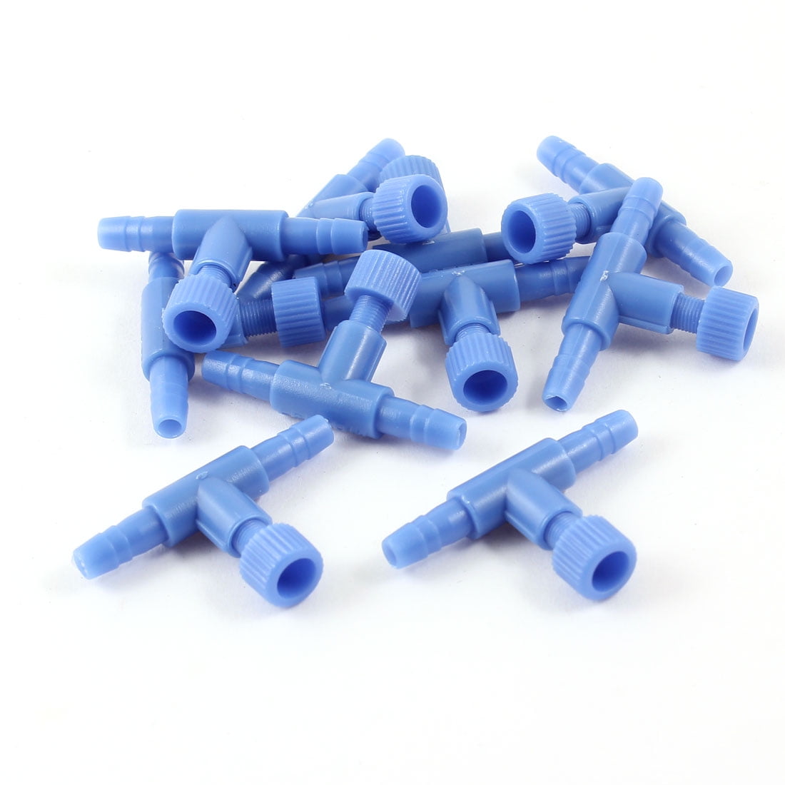 Plastic Blue 2 Way Aquarium Fish Tank Line Tubing Air Valves 10 Pcs