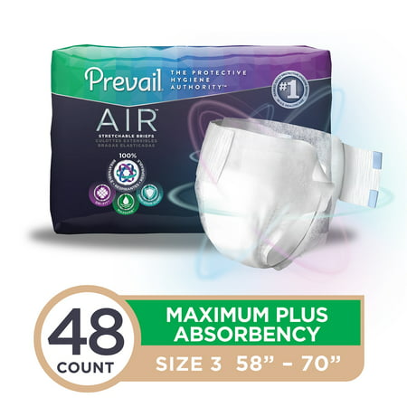 Prevail Air Maximum Plus Absorbency Stretchable Incontinence Briefs / Adult Diapers, Size 3, 48