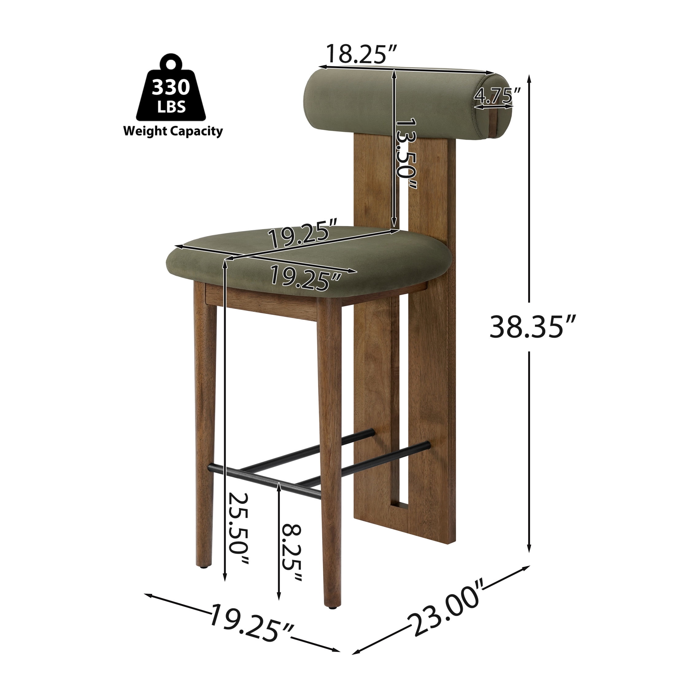Christopher Knight Home Modern Wooden Counter Stool with Split-Back, Green Upholstery, Set of 4