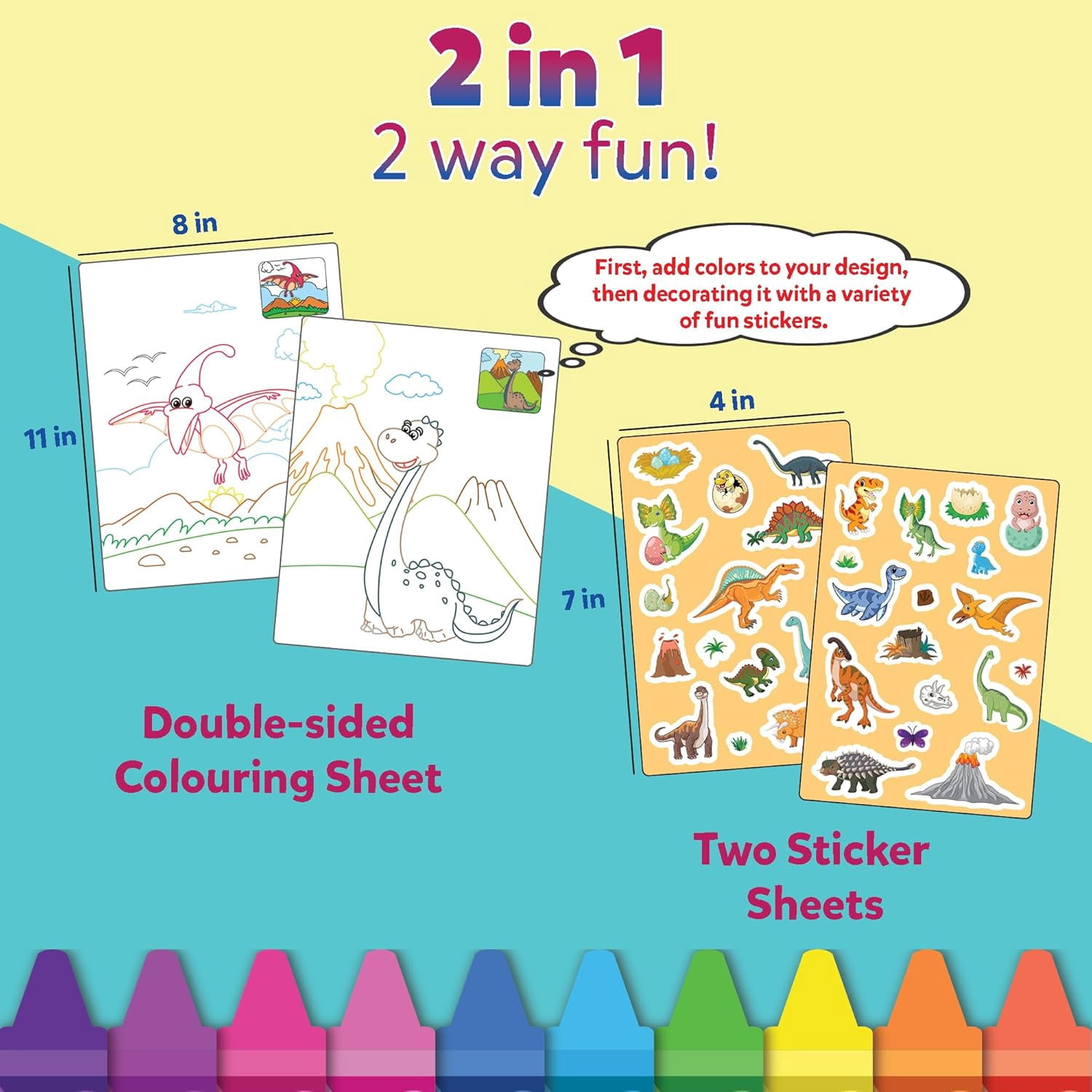 Little Berry Colors Set for Kids | My First Colour Set Kit World of Dinosaurs | All-Inclusive Set with Colouring Sheets, Stickers, Crayons | Gift for Boys & Girls | Travel Friendly Drawing Set