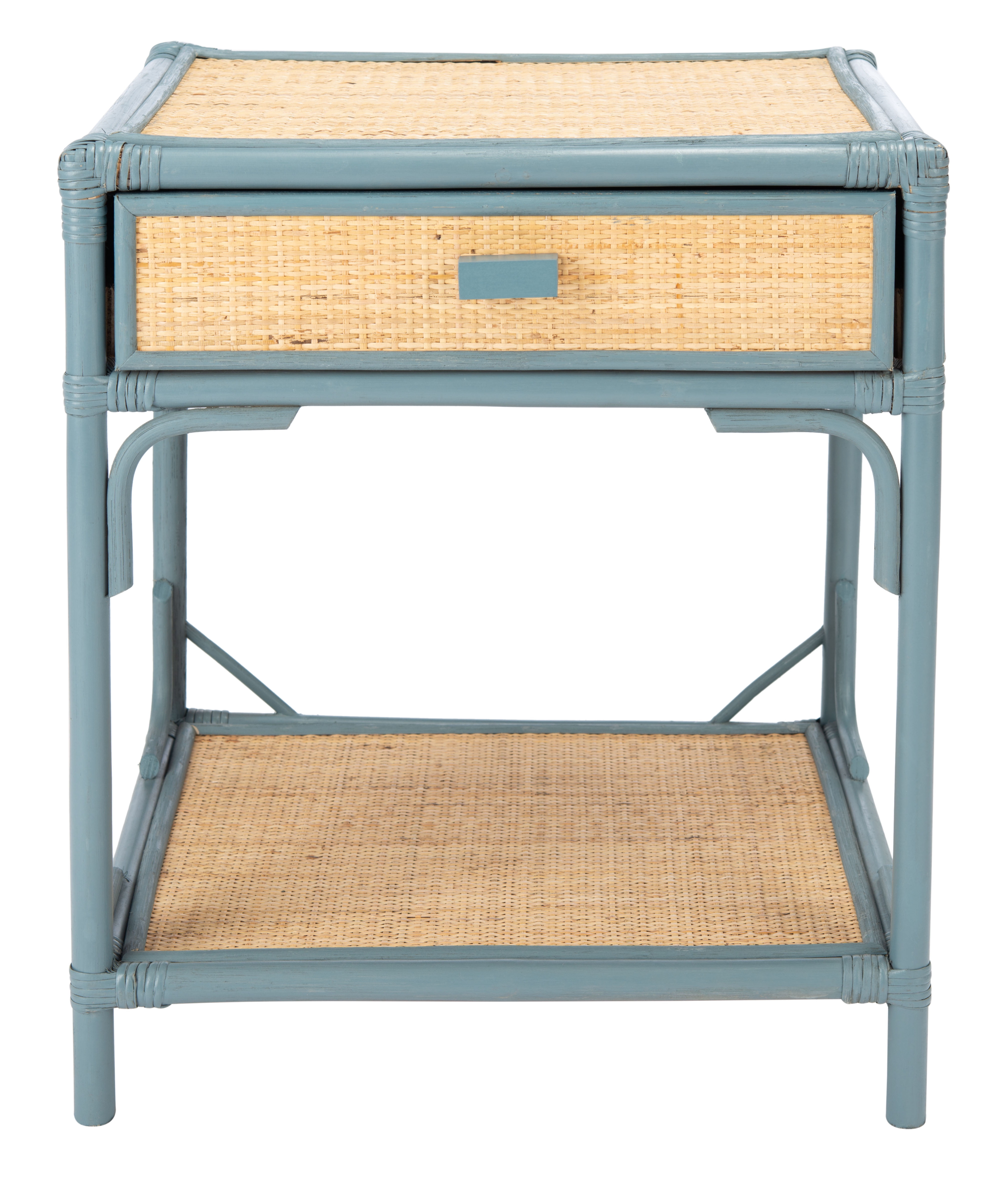 SAFAVIEH Roya Rustic 1 Drawer 1 Shelf Nightstand, Blue Grey/Natural