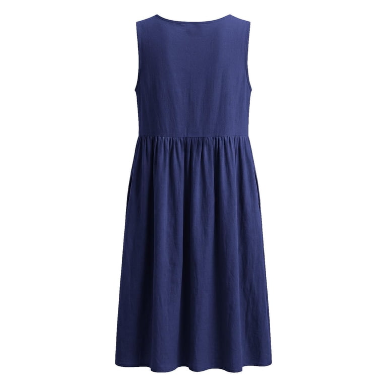 CHUMUD Summer Dresses for Women Sleeveless Knee Length Midi Dress Tank Dress with Pockets Casual