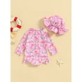 thumbnail image 4 of Bagilaanoe Toddler Baby Girl One-Piece Swimsuit Print Long Sleeve Zipper Rashguard Swimwear + Swimming Cap 3M 6M 12M 18M 24M 3T Kids Ruffle Bathing Suit, 4 of 7