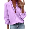 thumbnail image 4 of Craaazy Women's Loose Solid V-Neck Long Sleeve Shirt, Casual Ruffled Collar Cuff Blouse for Daily Office Vacation Gifts, 4 of 9