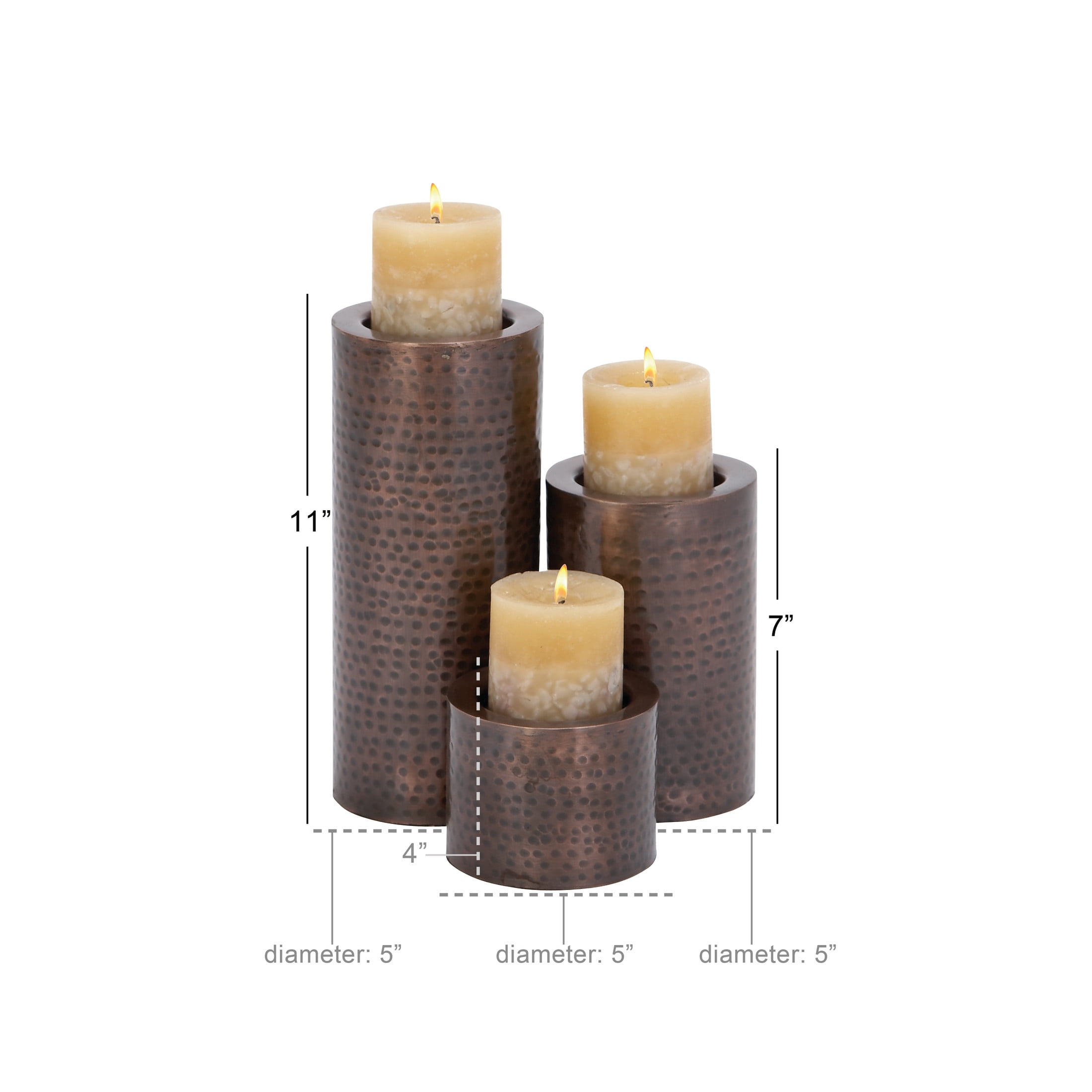 DecMode 3 Candle Brown Metal Handmade Pillar Candle Holder, Set of 3