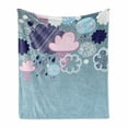 thumbnail image 1 of Funny Soft Flannel Fleece Blanket, Clouds with Smiling Faces and Ornate Motifs Happiness Fun Rainy Season Graphic Image, Cozy Plush for Indoor and Outdoor Use, 50" x 60", Pink Blue, by Ambesonne, 1 of 6