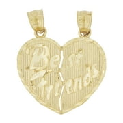 14k Yellow Gold, Sharing Heart Pendant Charm Best Friends One Charm Splits in Two 19mm NO Necklace
