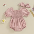 thumbnail image 2 of Bagilaanoe Newborn Baby Girl Rompers Short Sleeve Bodysuit + Headband 3M 6M 9M 12M 18M Infant Summer One Piece Jumpsuit, 2 of 6