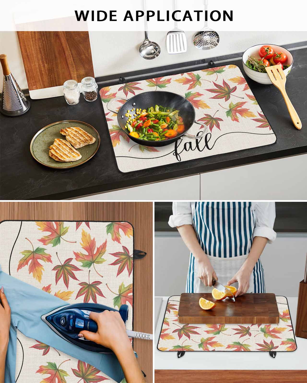 Large Induction Cooktop Protector Mat Fall Stove Top Covers for Electric Stove, Thanksgiving Autumn Gradient Maple Leaf on Linen Decorative Stove Burner Cover Mats, Glass Top Stove Cover