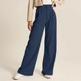 thumbnail image 2 of EDFBUYKRS Female Women Pants Casual Womens Linen Pants Petite Womens Casual Wide Leg Dress Pants High Waist Tailored Button Down Trousers with Pockets Xxl, 2 of 6