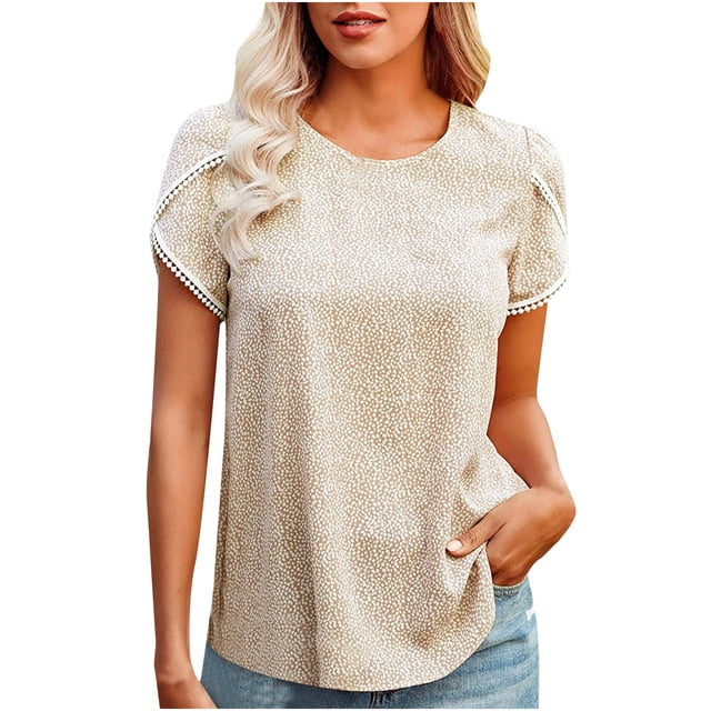 Hauts d'Été pour Femmes 2022 Col Rond Manches Courtes T-Shirt Imprimé Décontracté Pull Ample Blouses