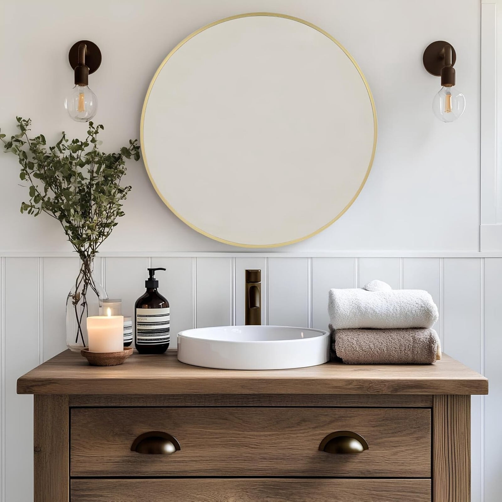 Mirrasia 30" Round Bathroom Wall Mirror, Gold