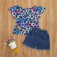 thumbnail image 4 of Bagilaanoe 2pcs Toddler Baby Girl Short Pants Set Short Sleeve Leopard Print T-shirt Tops + Ripped Denim Shorts 1T 2T 3T 4T 5T 6T Kids Casual Summer Outfits, 4 of 6