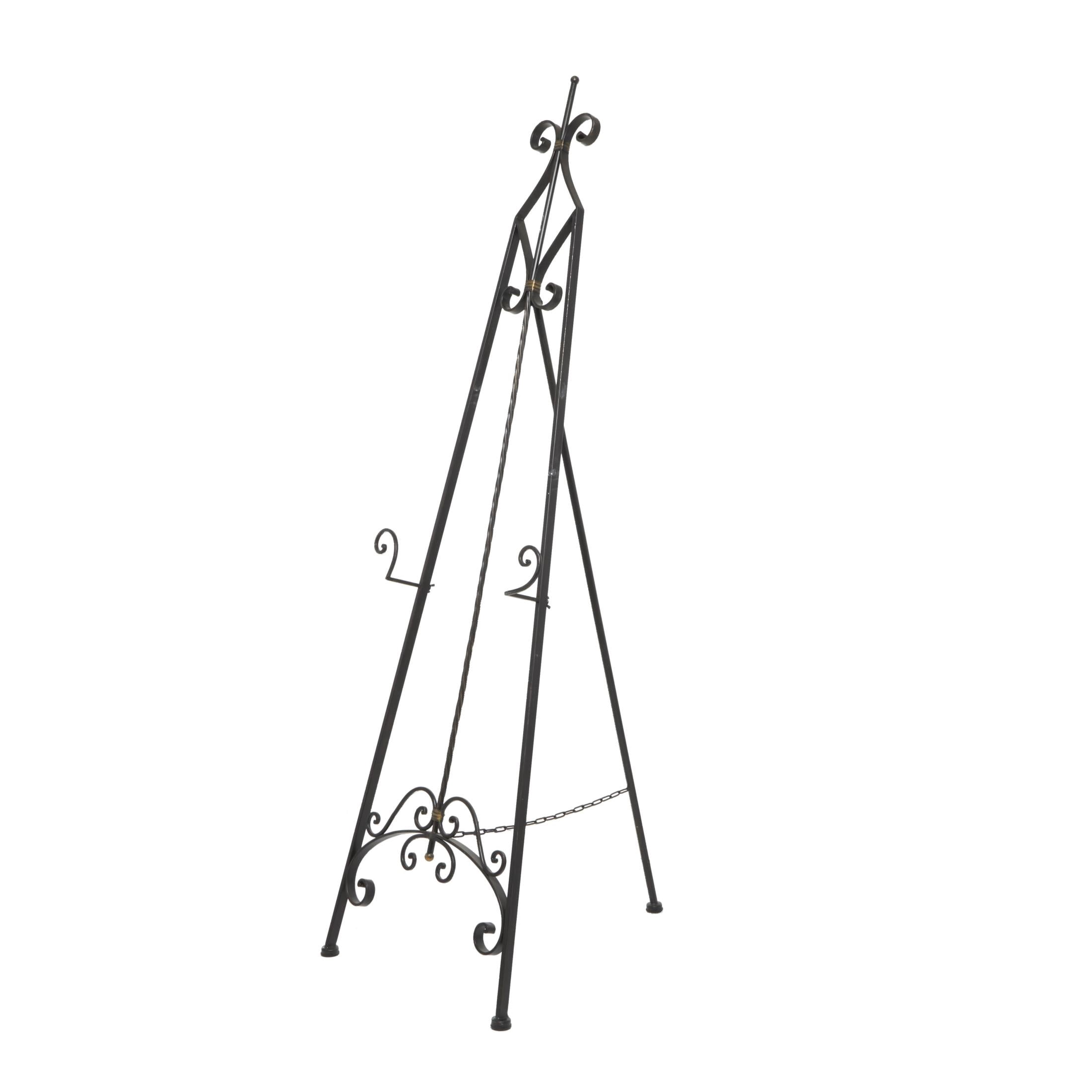 DecMode 21" x 65" Black Metal Tall Floor Scroll Easel with Gold Accents, 1-Piece