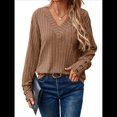 thumbnail image 2 of Camisas Tipo Túnica de Punto con Cuello en V, Larga y Botones Decorativos, Informales, Lisas, Suaves para Mujer Color Café XL, 2 of 9