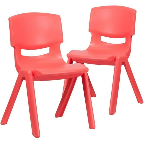 Bowery Hill 15.5" Plastic Stackable School Chair in Red (Set of 2)