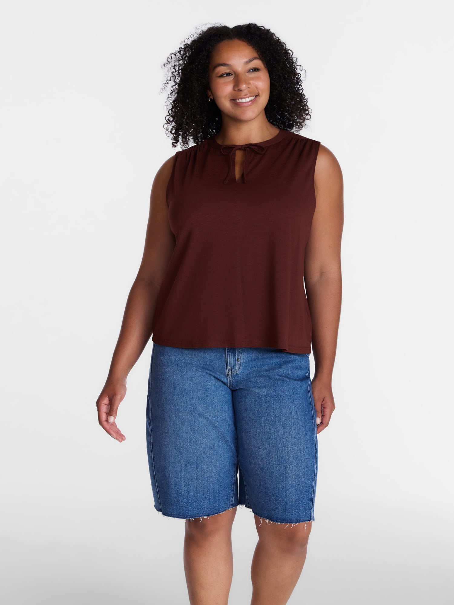 Time and Tru Women’s Tie Front Sleeveless Top, Sizes XS-XXXL