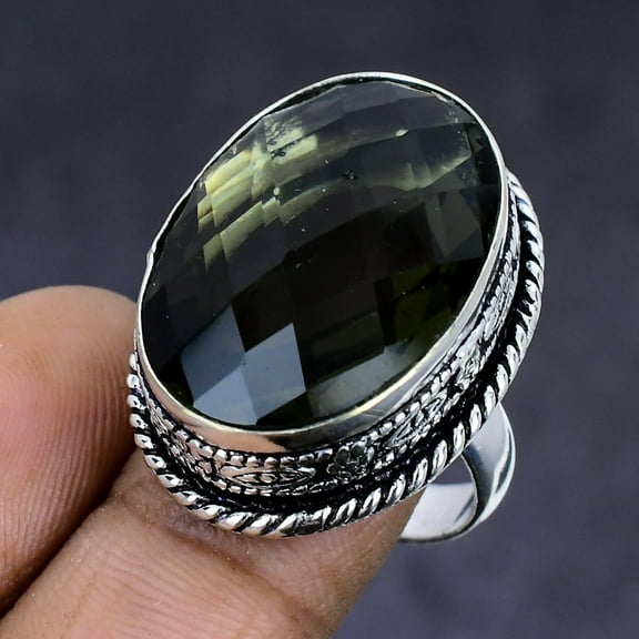Natural Smoky Topaz Gemstone 925 Sterling Silver Jewelry Ring Size 7