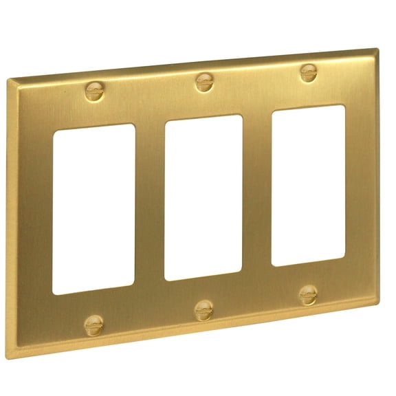 Rio Salto BRASS Signature Collection Metal Gold Triple Rocker Light Switch Wall Plate or Outlet Cover Decorator Receptacle Wallplate  Covers 3 Gang Brushed Brass Standard Size