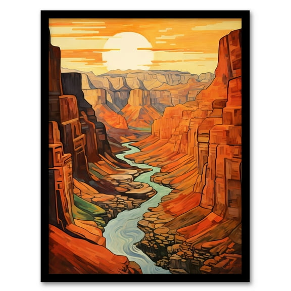 Sunset At Grand Canyon Oil Painting Warm Colours USA National Park Gorge Art Print Framed Poster Wall Decor 12x16 inch