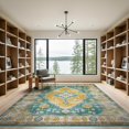 thumbnail image 2 of ODIKA 9'x12' Washable Area Rug Non-Slip, Chair-Friendly Mid Century Geometric Vintage Faded Hallway Teal Oushak Coastalbeach for Dining Room, Basement, Large Office, 2 of 7