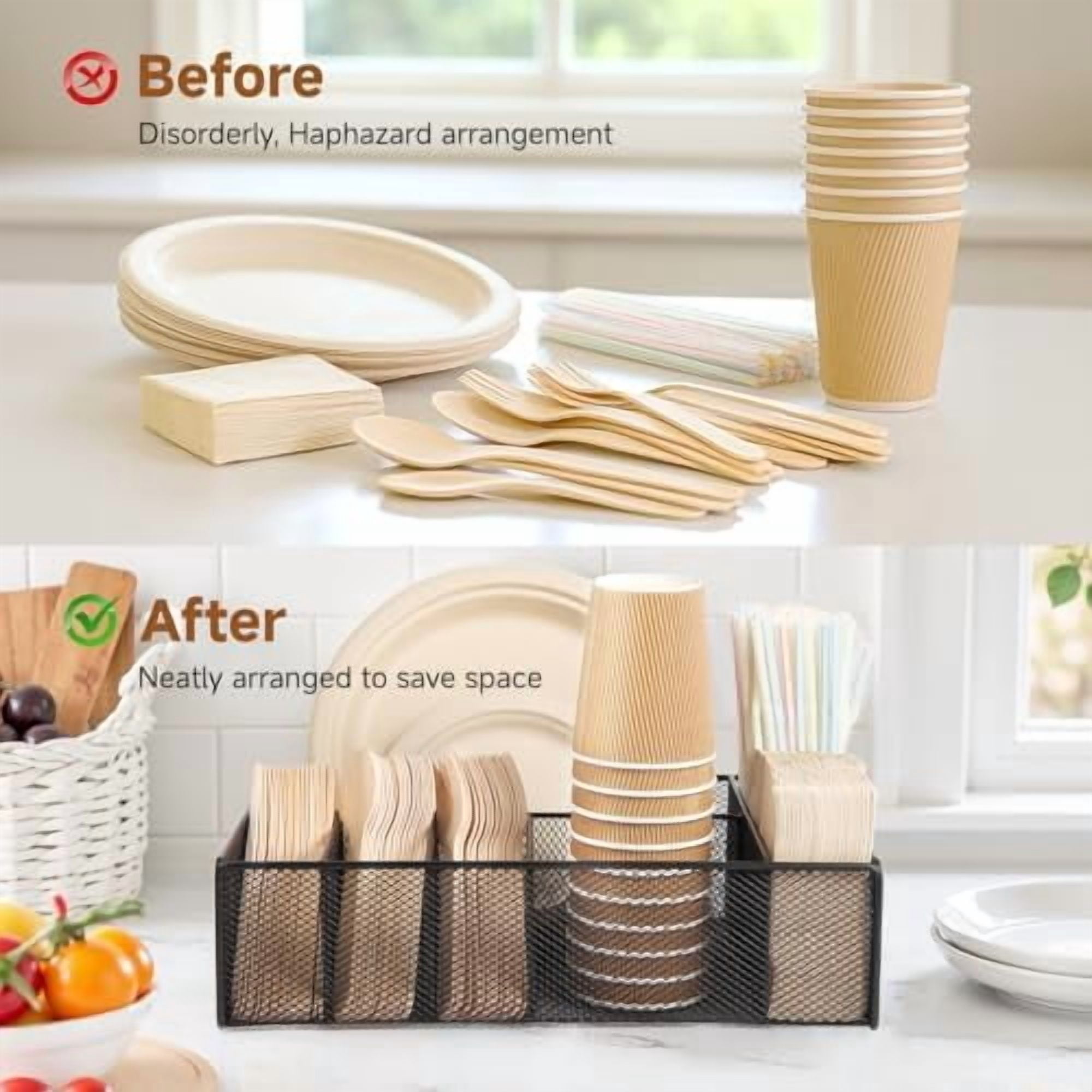 Utensil Caddy for Party - Paper Plate Holder ,Utensil Silverware Caddy Utensil Holder Paper plate Organizer with 6 Compartments for Party, Camping, Picnic