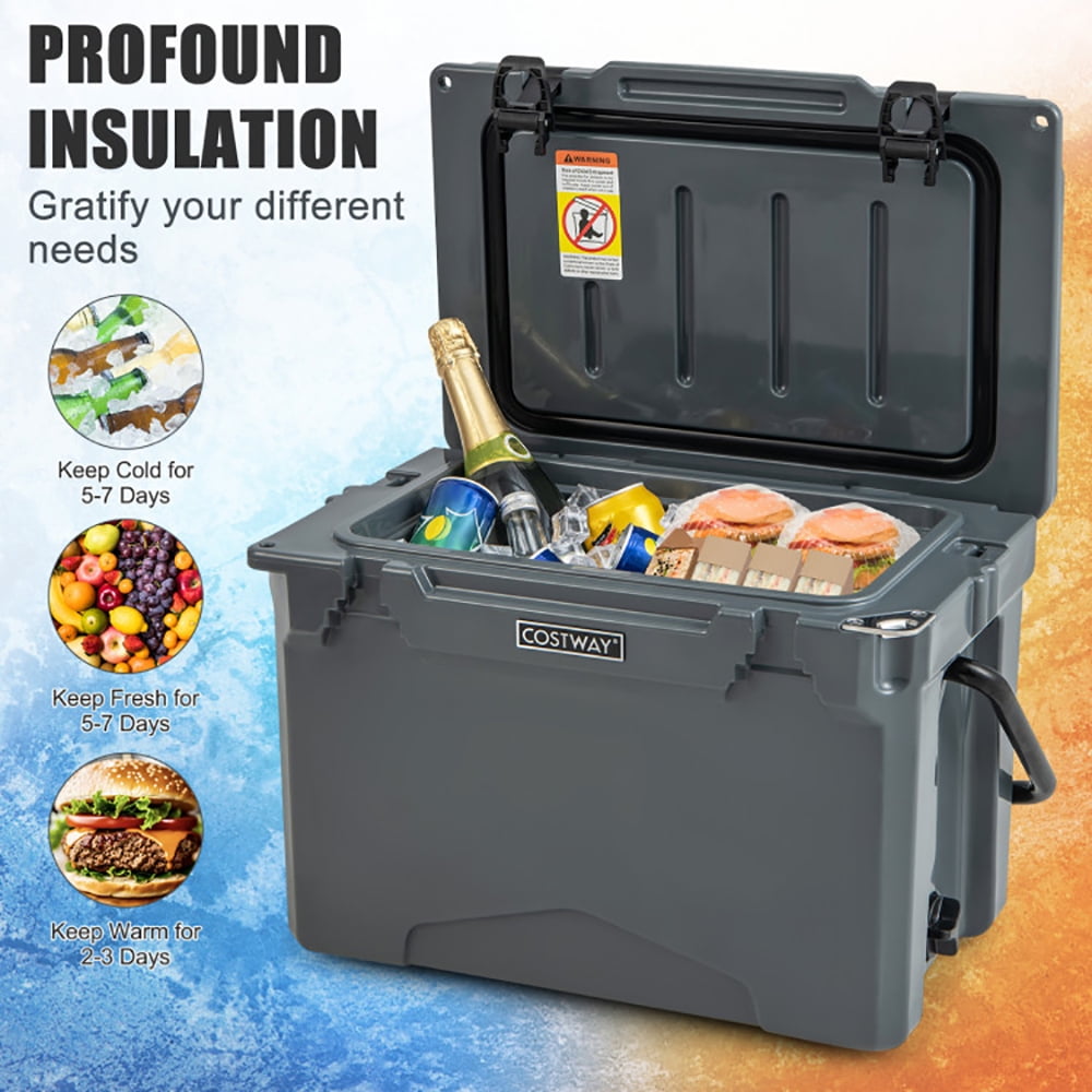 Aimee Lii 25 QT Hard Cooler with Aluminum Handle and Integrated Cup Holders, Travel Cooler, Gray