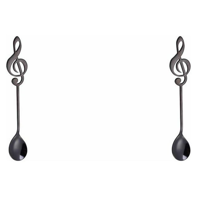stanreset Musical Coffee Spoon Cutlery Set Stainless Steel Retro Iron Shovel Ice Cream Spoon Scoop Creative Spoon Tea-Spoon Tableware black 2Set