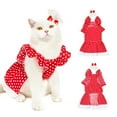 thumbnail image 2 of Pet Red Dress Flying Sleeve Dots Printing with Headgear Dog Outfits, 2 of 9