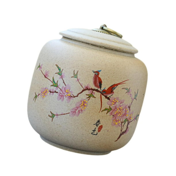 Recipiente de cerámica para té de 800 ml, recipiente hermético de porcelana oriental para cocina. Pájaro