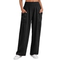 thumbnail image 7 of Favoffer Women Elastic Waist Long Pants Solid Color Ruched Casual Pants Breathable Relaxed Fit Bottoms Fold Hem Pants with Side Pockets for Daily Lounge, 7 of 7