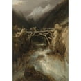 thumbnail image 3 of Eugène Isabey 18x24 Black Modern Framed Museum Art Print Titled - A Bridge with Travellers Crossing a Torrent in the Pyrenees, 3 of 5