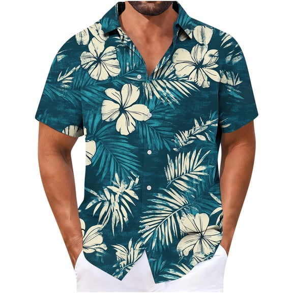 Lmueinov Men's and Big Men's Hawaiian Shirt Casual Loose Button Down Tropical Floral Print Summer Beach Short Sleeve Shirt, S-5X