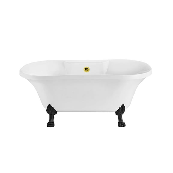 60" Streamline N100BL-GLD Soaking Clawfoot Tub With External Drain