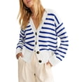 thumbnail image 2 of V Neck Button Down Long Sleeve Open Front Ribbed Knit Outerwear Womens Striped Cardigan Sweaters, 2 of 6