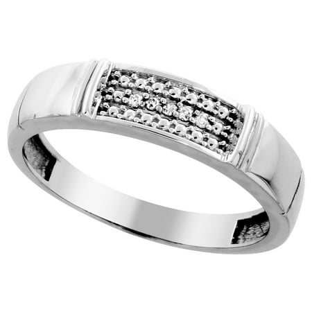 Cut Diamond Ring Band - 10k White Gold Mens Diamond Wedding Band Ring 0.03 cttw Brilliant Cut, 3/16 inch 5mm wide