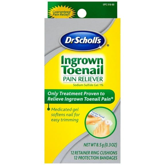 Ingrown Toenail Pain Reliever, 1 kit, (w/ Gel, 12 retainer rings & 12 protection bandages), Relieves ingrown toenail pain at home By Dr. Scholl's