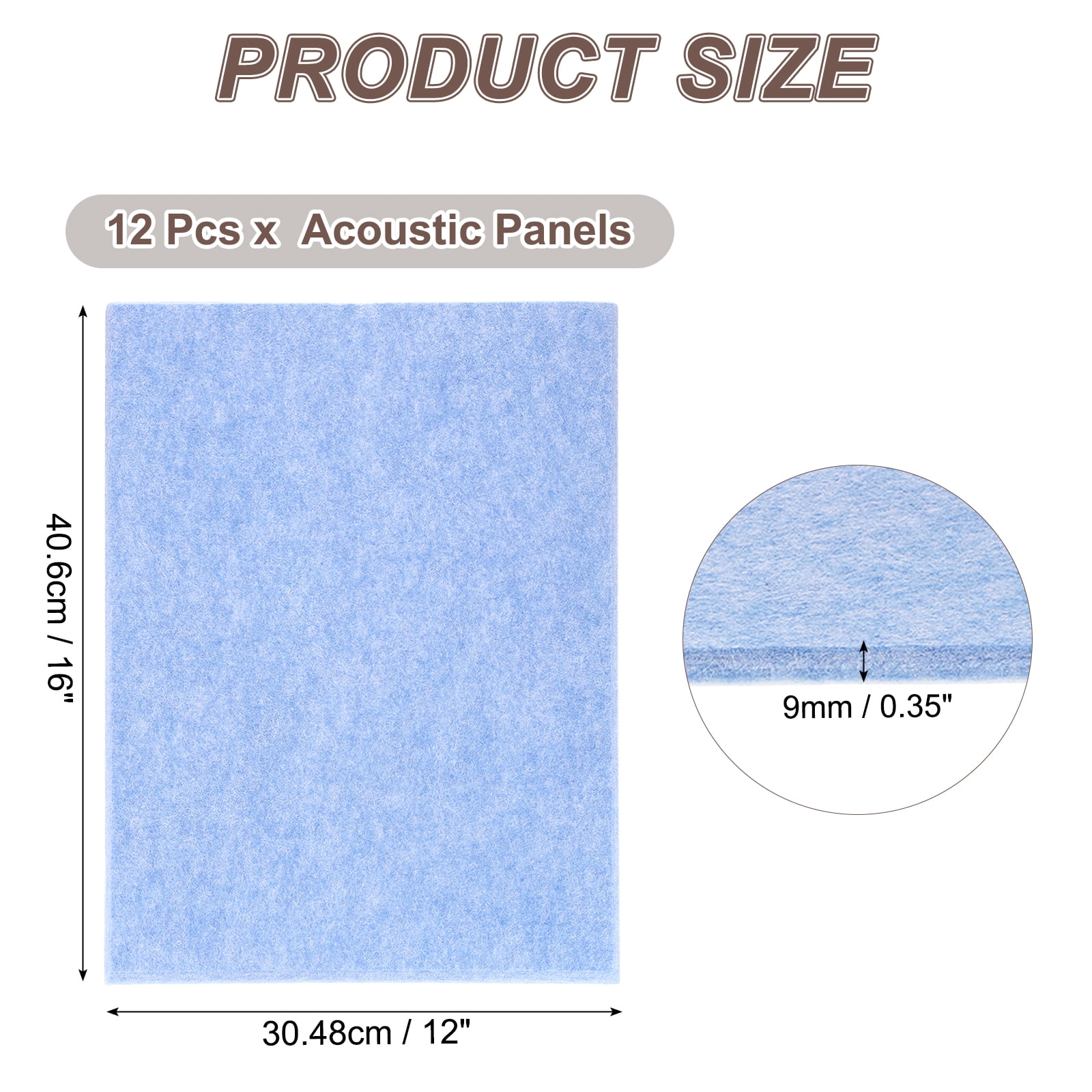 Uxcell 12pcs Acoustic Panels High-Density Sound Proof Felt Self Stick Non-Slip Pads 16"x12"x0.35", Light Blue