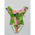 thumbnail image 1 of Trina Turk La Palma Ruffle Off-The-Shoulder Swimsuit Green Floral ( 10 ), 1 of 2