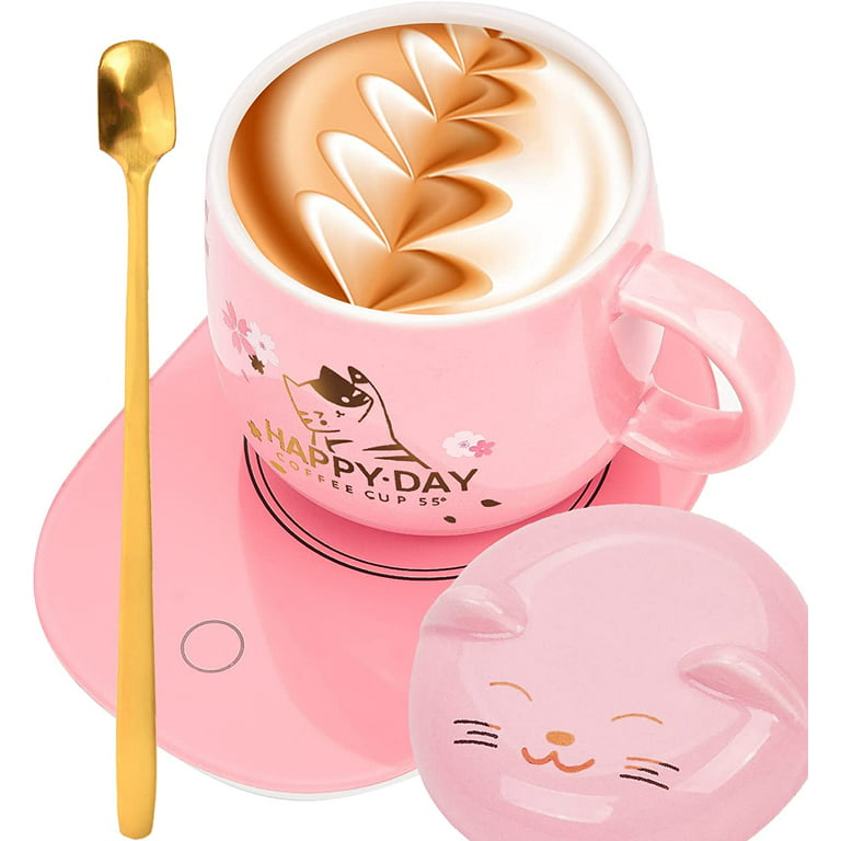 PUSEE Coffee Mug Warmer & Cute Cat Mug Set, Coffee Cup Warmer  for Desk with Auto Shut Off, Beverage Warmer with 3 Temp Settings, Candle Warmer  Coffee Warmer with Mug Set