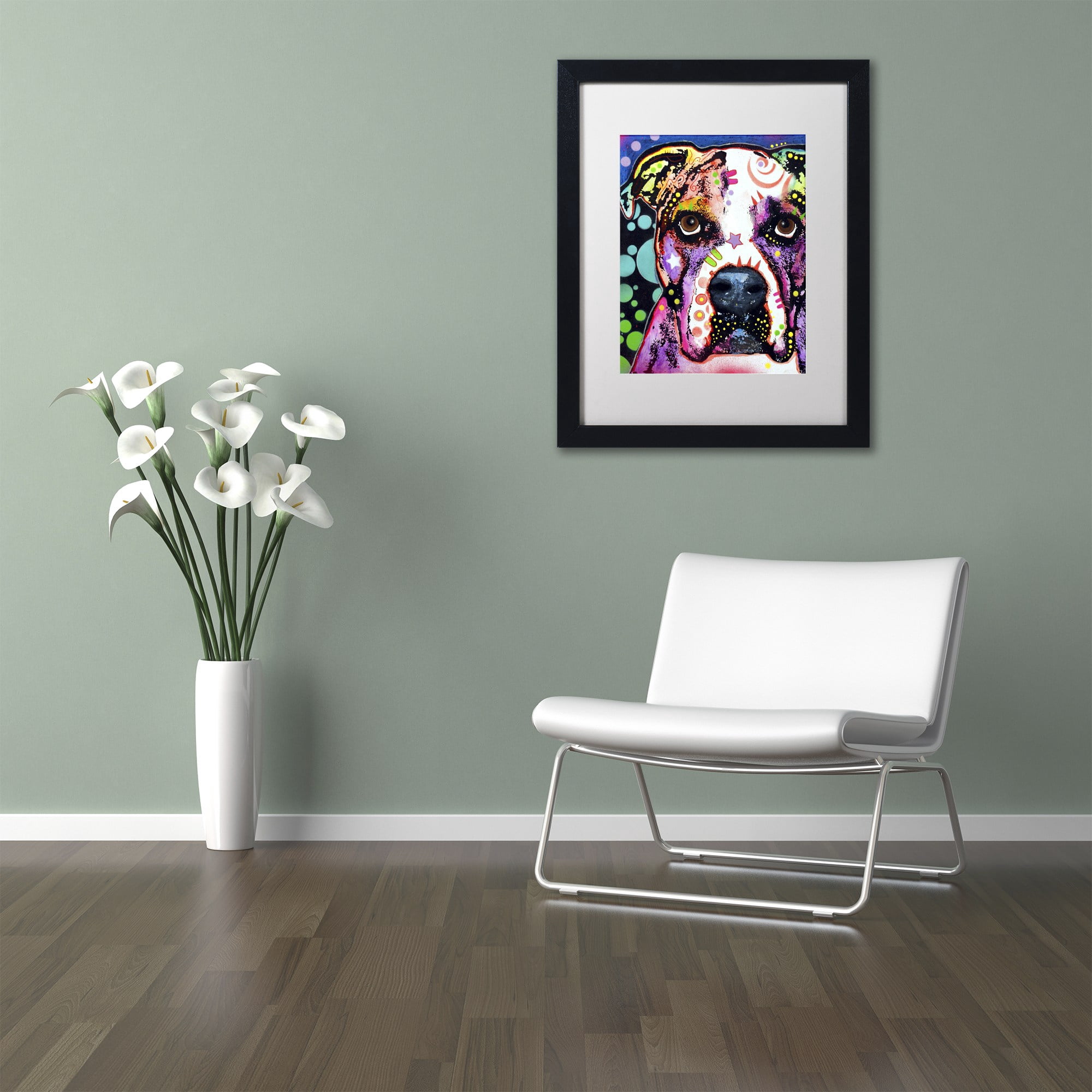 Trademark Fine Art "American Bulldog II" Canvas Art by Dean Russo, White Matte, Black Frame