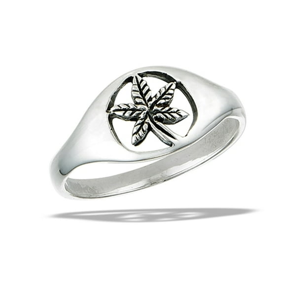 Cannabis Leaf Marijuana Pot Grass Hemp Ring .925 Sterling Silver Band Jewelry Female Male Size 7