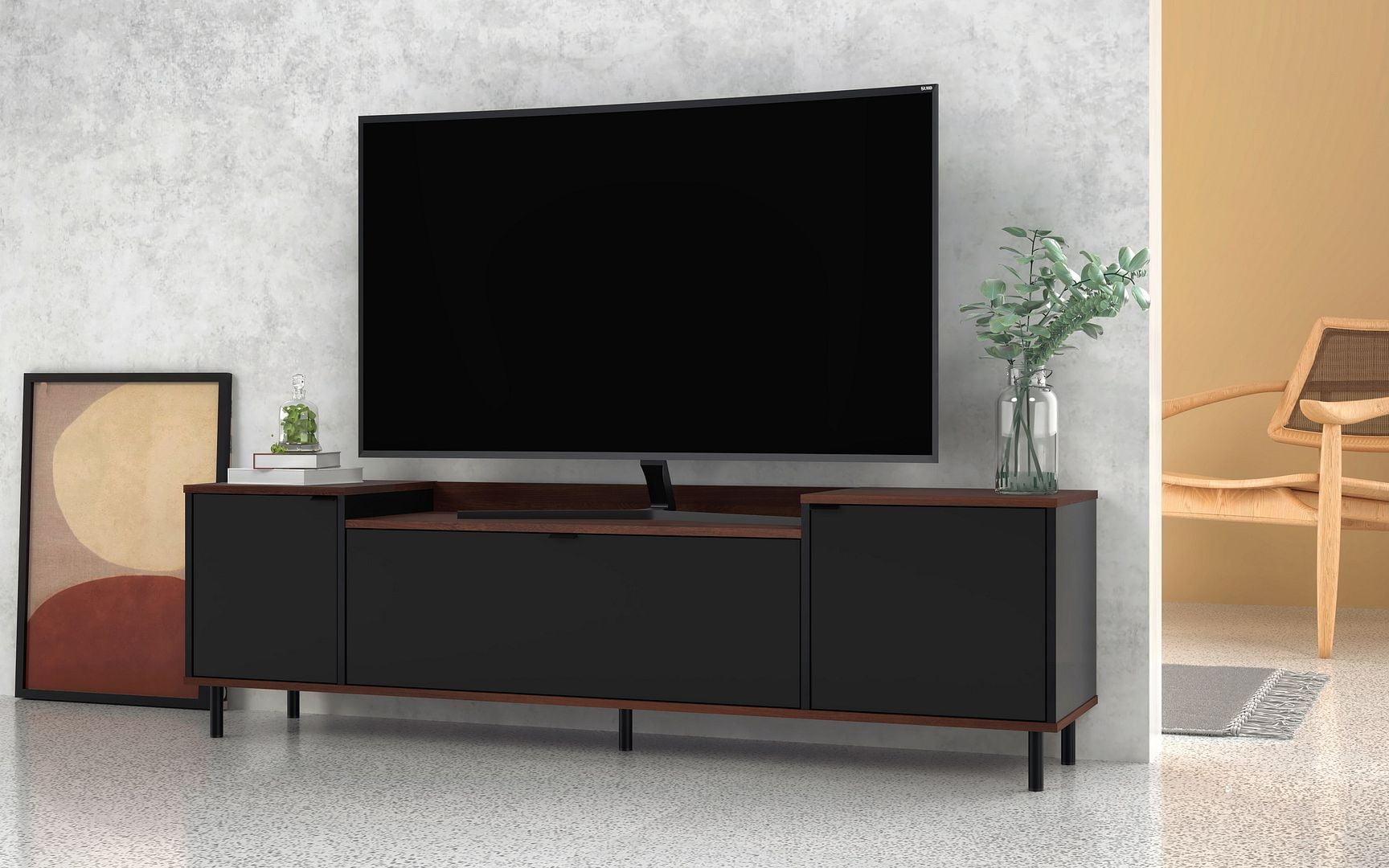 Manhattan Comfort Mosholu 66.93 TV Stand with 3 Shelves in Black and