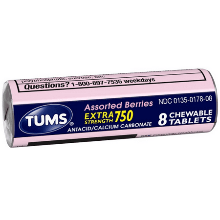 Tums Extra Strength 750 Assorted Berries Antacid Chewable Tablets for Heartburn Relief 8 Chewable Tablets 12 Rolls (1 Pack)