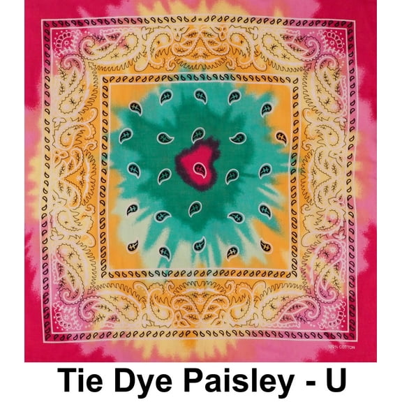 Tie Dye Style U Print Design Cotton Bandana (22 inches x 22 inches)