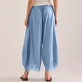 thumbnail image 5 of Women Cotton Lace Trim Wide Leg Pants Summer Casual Cropped Drawstring Elastic Waist Lightweight Trousers with Pockets, 2XL, 5 of 7