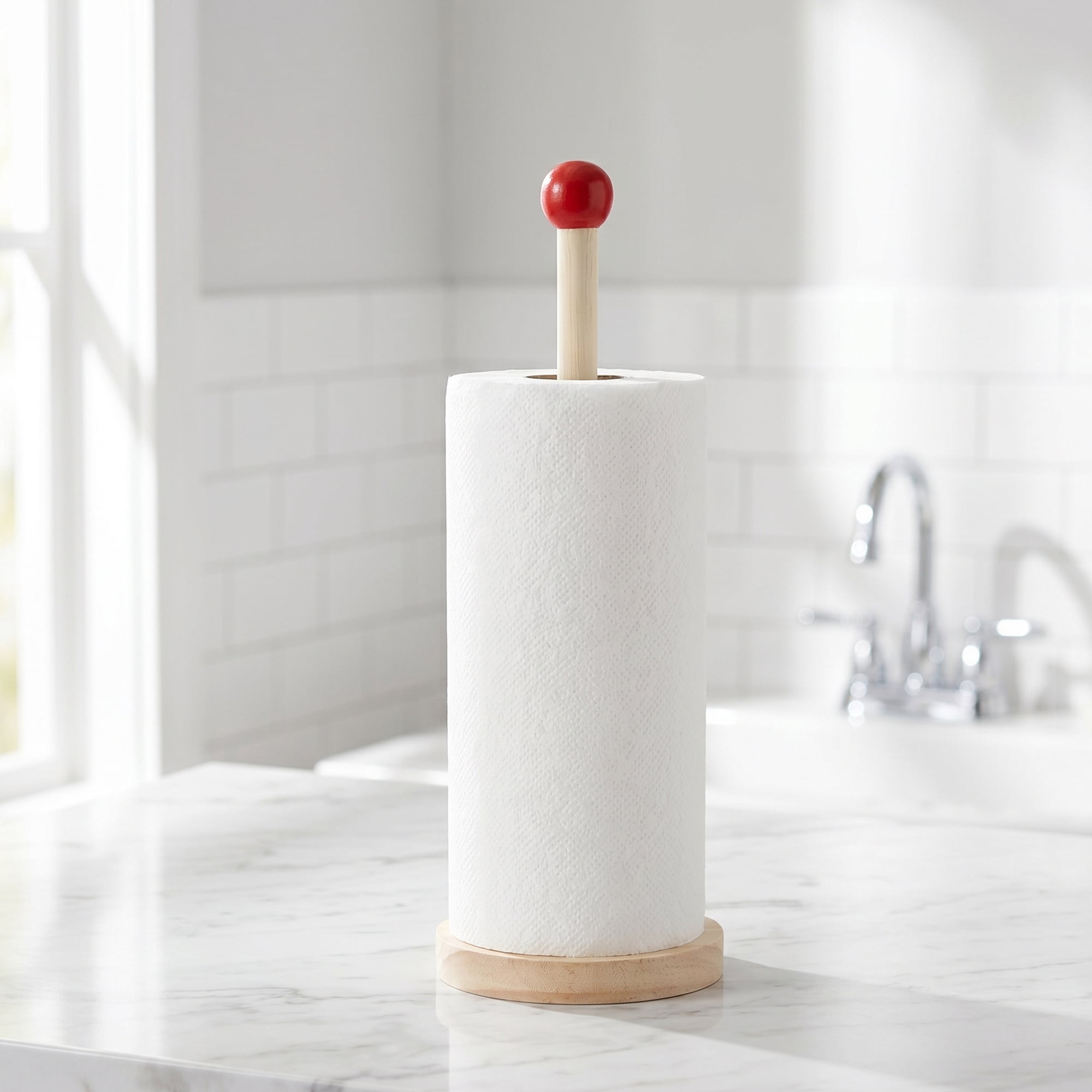 Unique Bargains Paper Towel Holder Wood Kitchen Decor for Bathroom Red 10.4x3.1inch