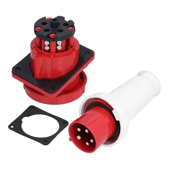 5 Pin 3 Phase Power Connector, 380-415V 63A Conductivity Tight Connection PA66 Shell Industrial Plug Socket for Outdoor Camps for Construction Sites