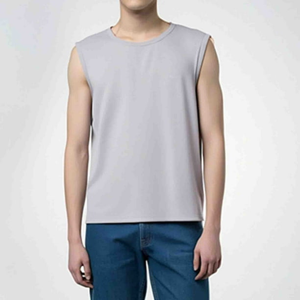 pstuiky Camiseta sin mangas para hombre, Camiseta holgada sin mangas con textura de seda helada de verano para hombre Chaleco de hombre xl